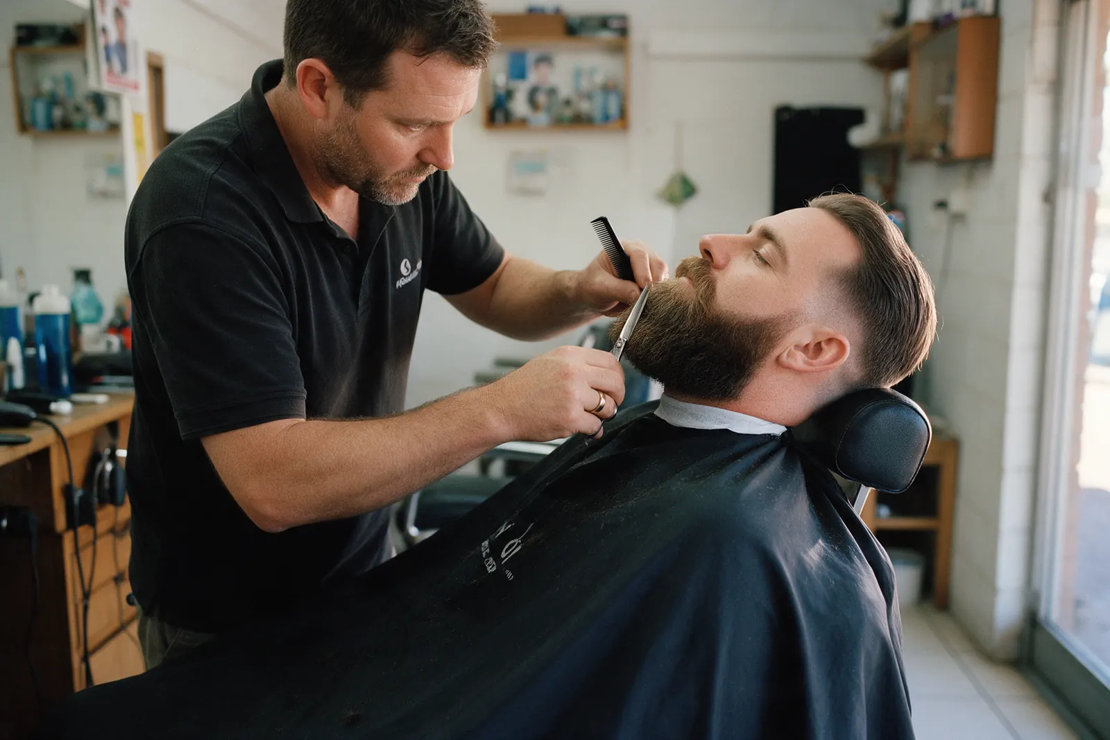 Beard shaped and lined up with the scissors